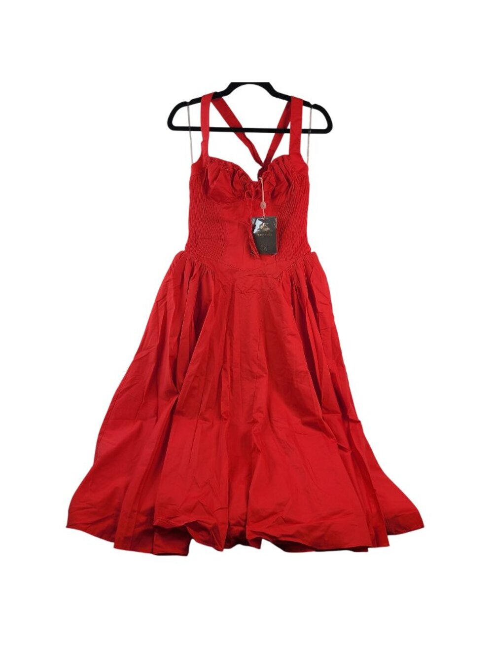 NEW House Of CB Adabella Cotton Halter Sundress Flame Scarlet Red Corset Sz L